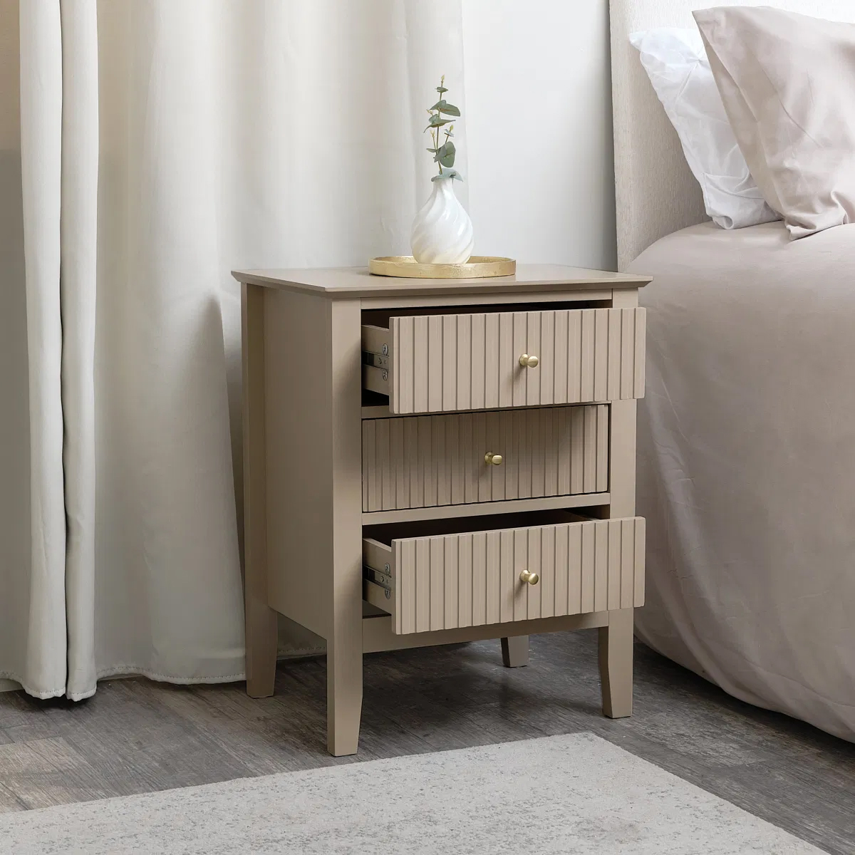 3 Drawer Bedside Table - Hales Tan Range