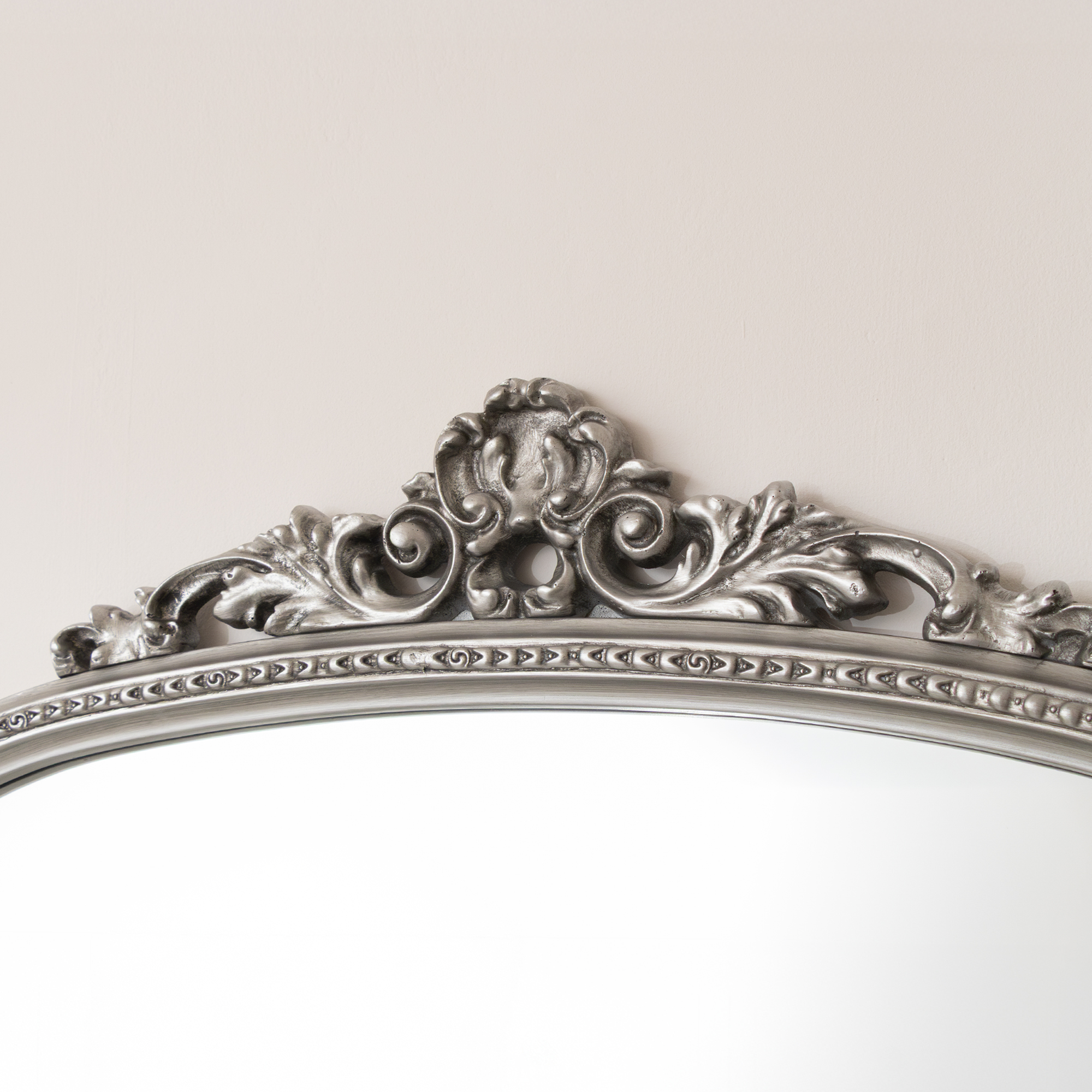 Antique Silver Ornate Arch Overmantle Mirror - 88cm x 100cm