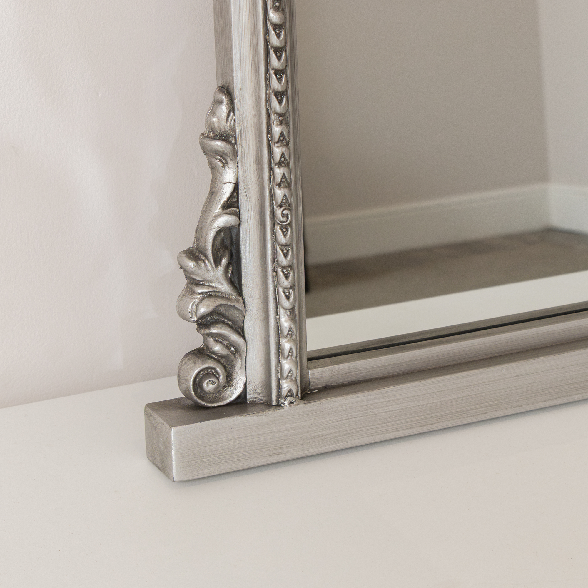 Antique Silver Ornate Arch Overmantle Mirror - 88cm x 100cm