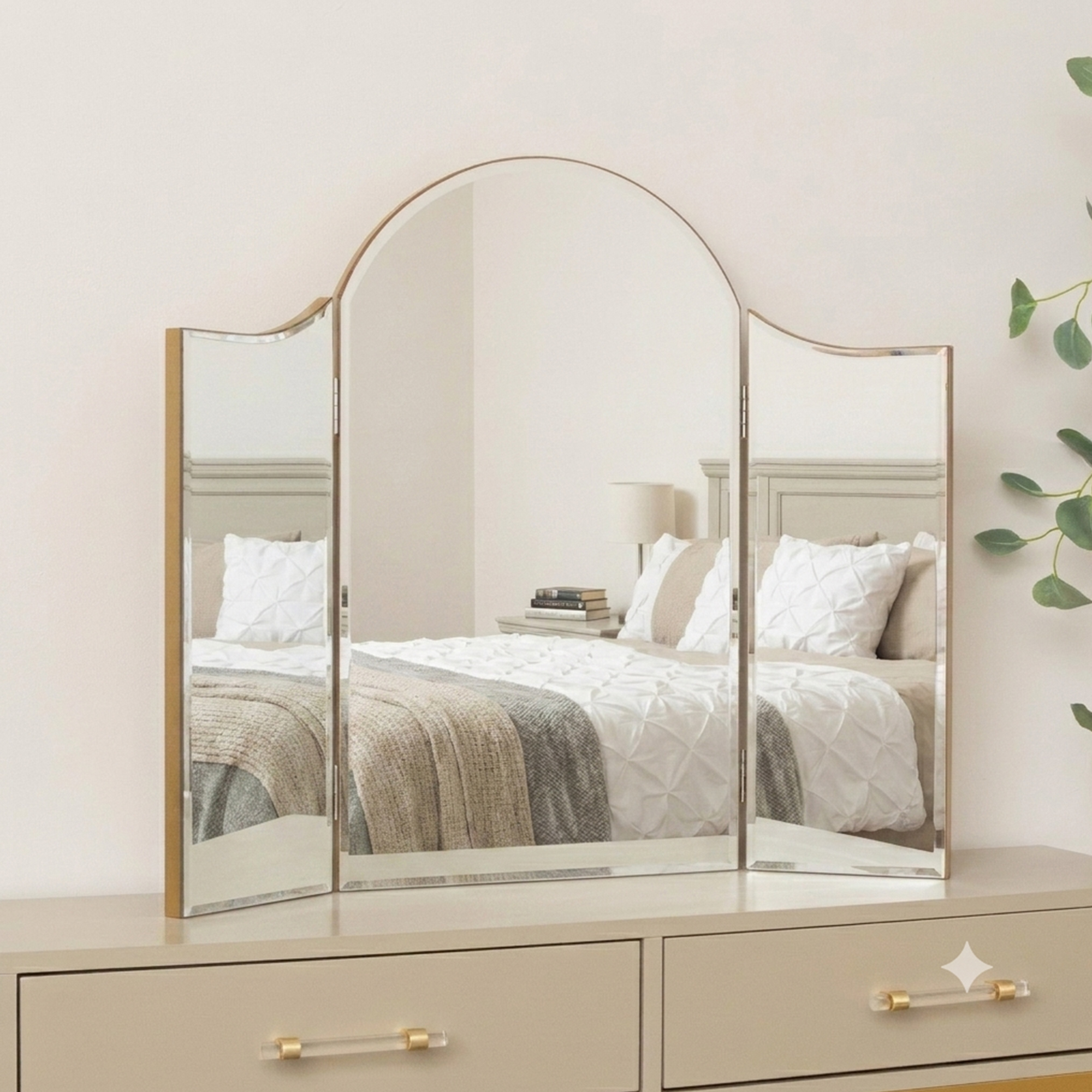 Arched Gold Vintage Triple Dressing Table Mirror - Liana Range