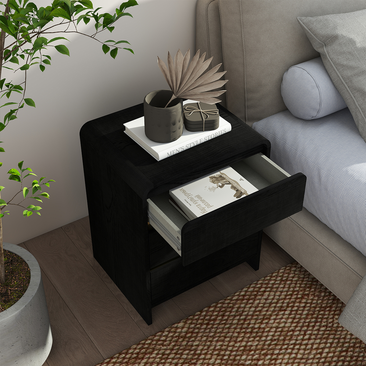 Black 3 Drawer Bedside Tables - Meridian Black Range