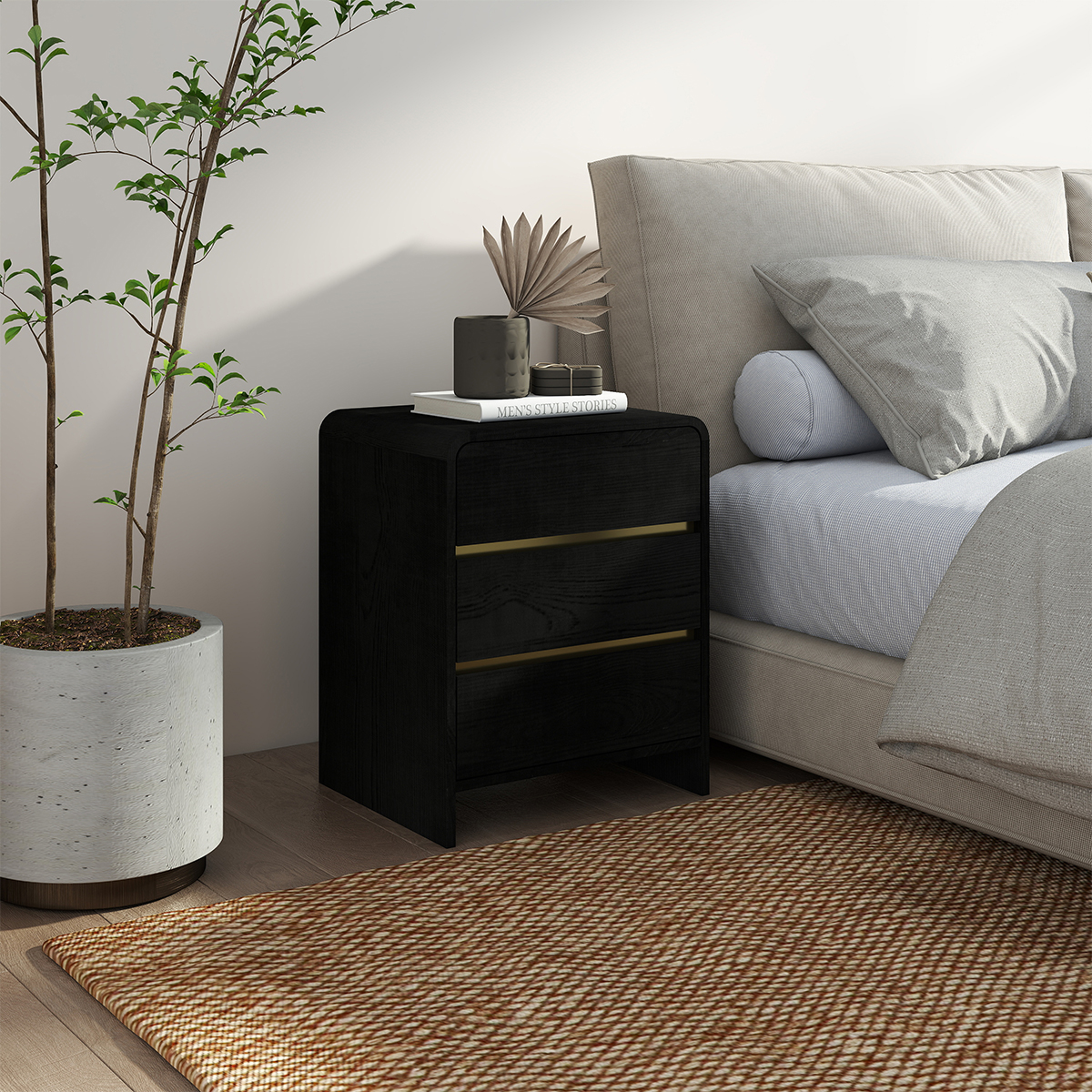 Black 3 Drawer Bedside Tables - Meridian Black Range