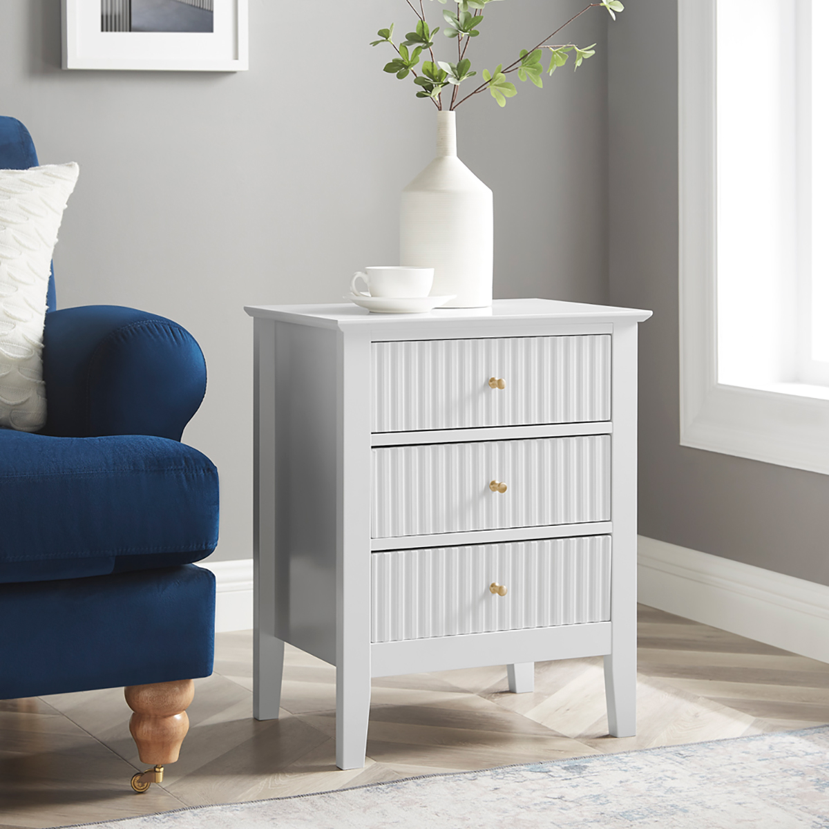 Dressing Table, Stool & Pair of 3 Drawer Bedside Tables - Hales White Range