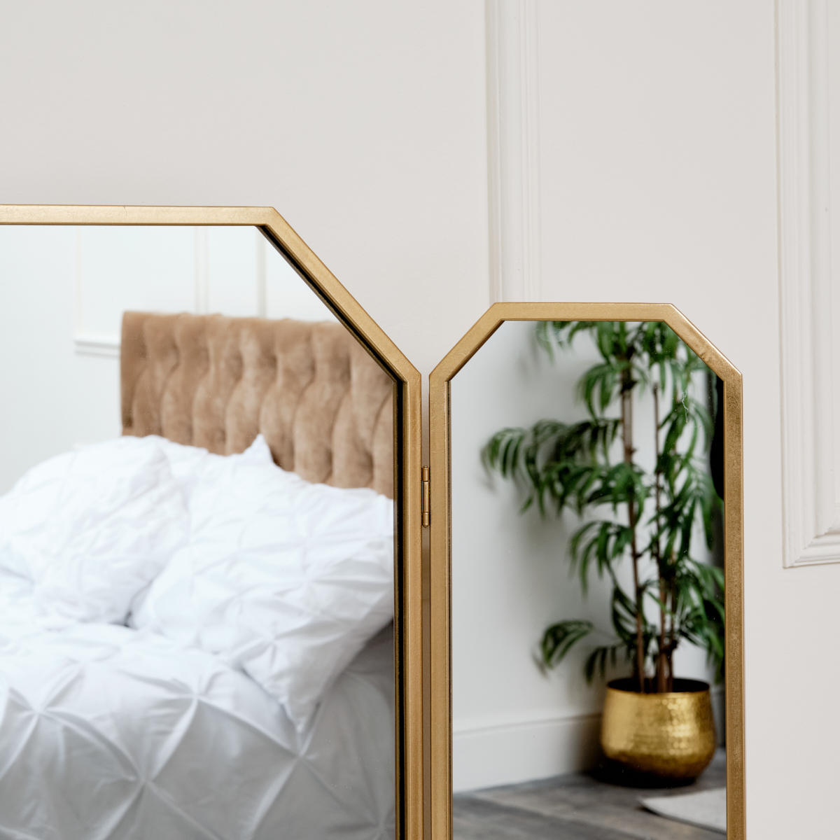 Gold Hexagon Triple Dressing Table Mirror 59cm x 82cm table top modern |  eBay