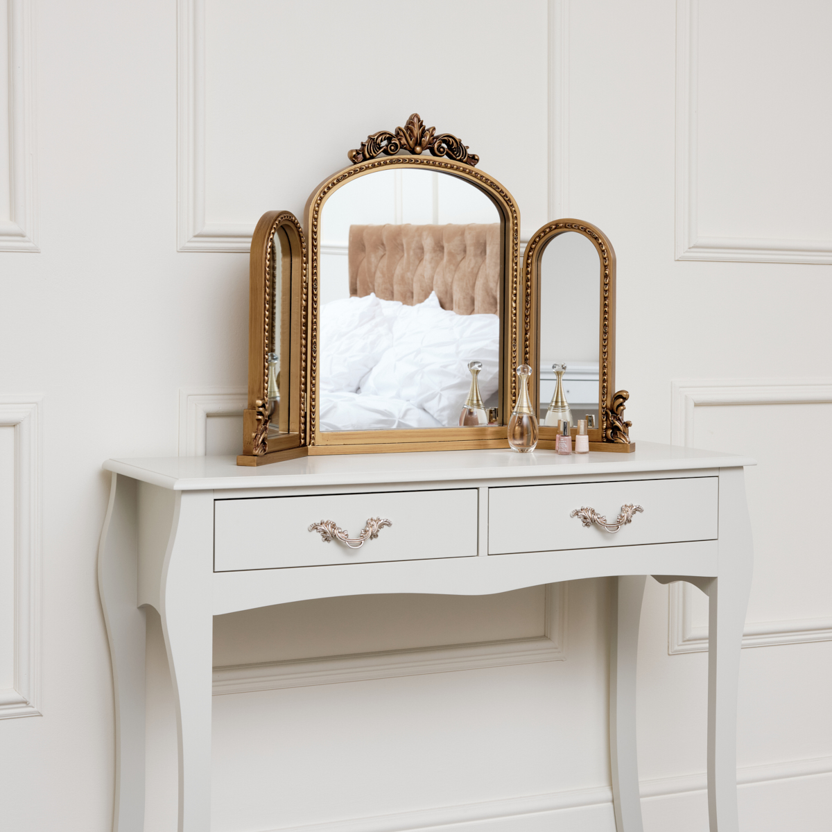 Gold Ornate Arched Triple Dressing Table Mirror 80cm x 56cm vanity make up  | eBay