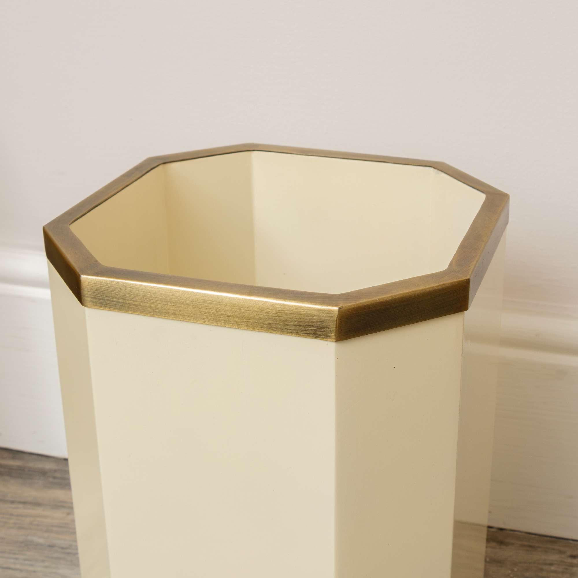 Hexagonal Cream & Gold Edge Wooden Waste Paper Bin