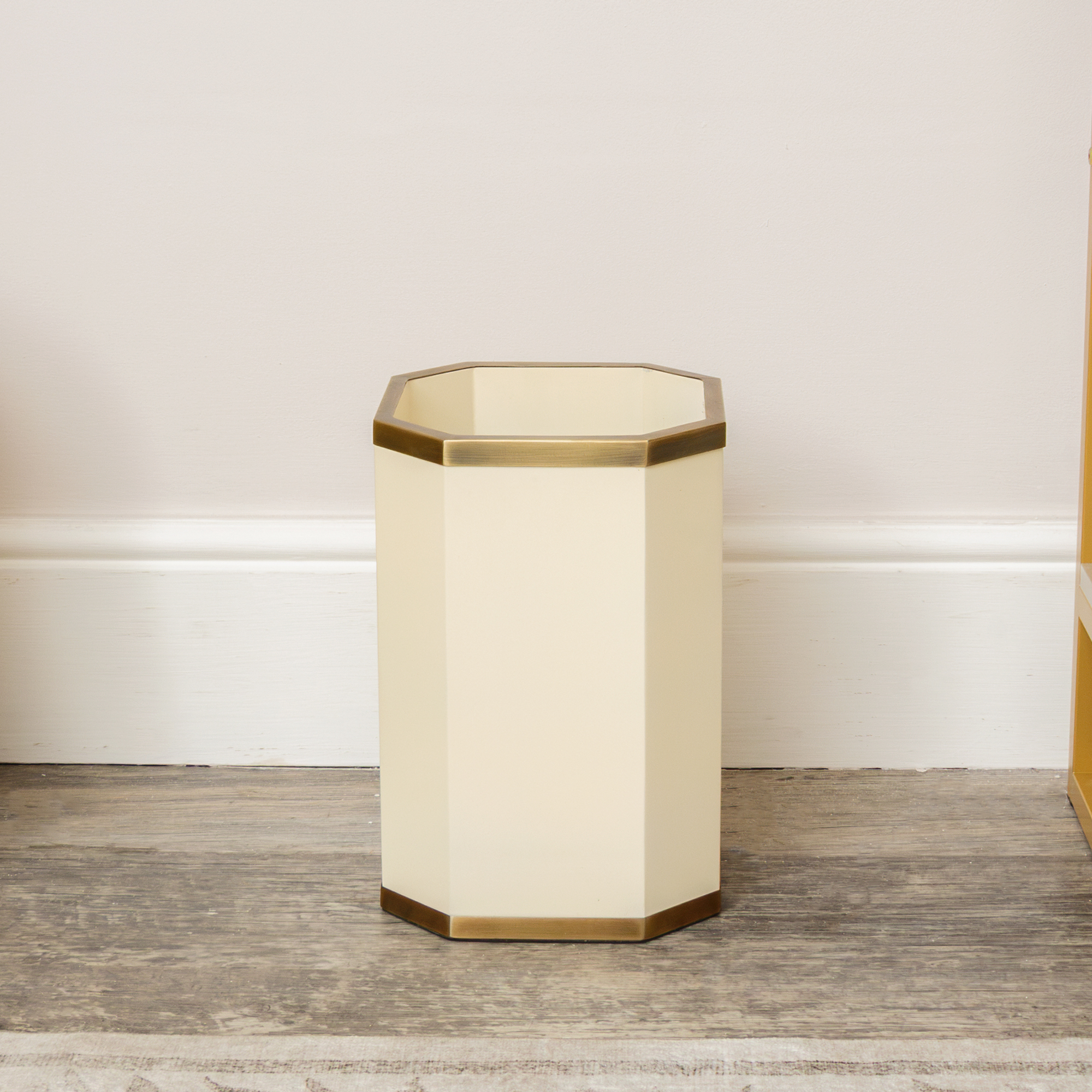 Hexagonal Cream & Gold Edge Wooden Waste Paper Bin