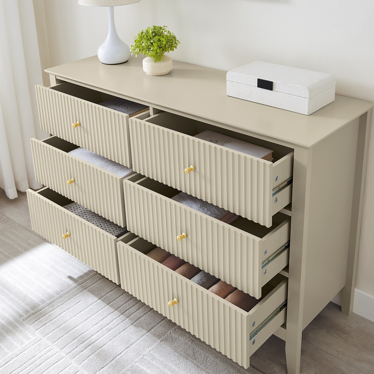Large Chest of Drawers and Pair of Bedside Tables - Hales Taupe Range