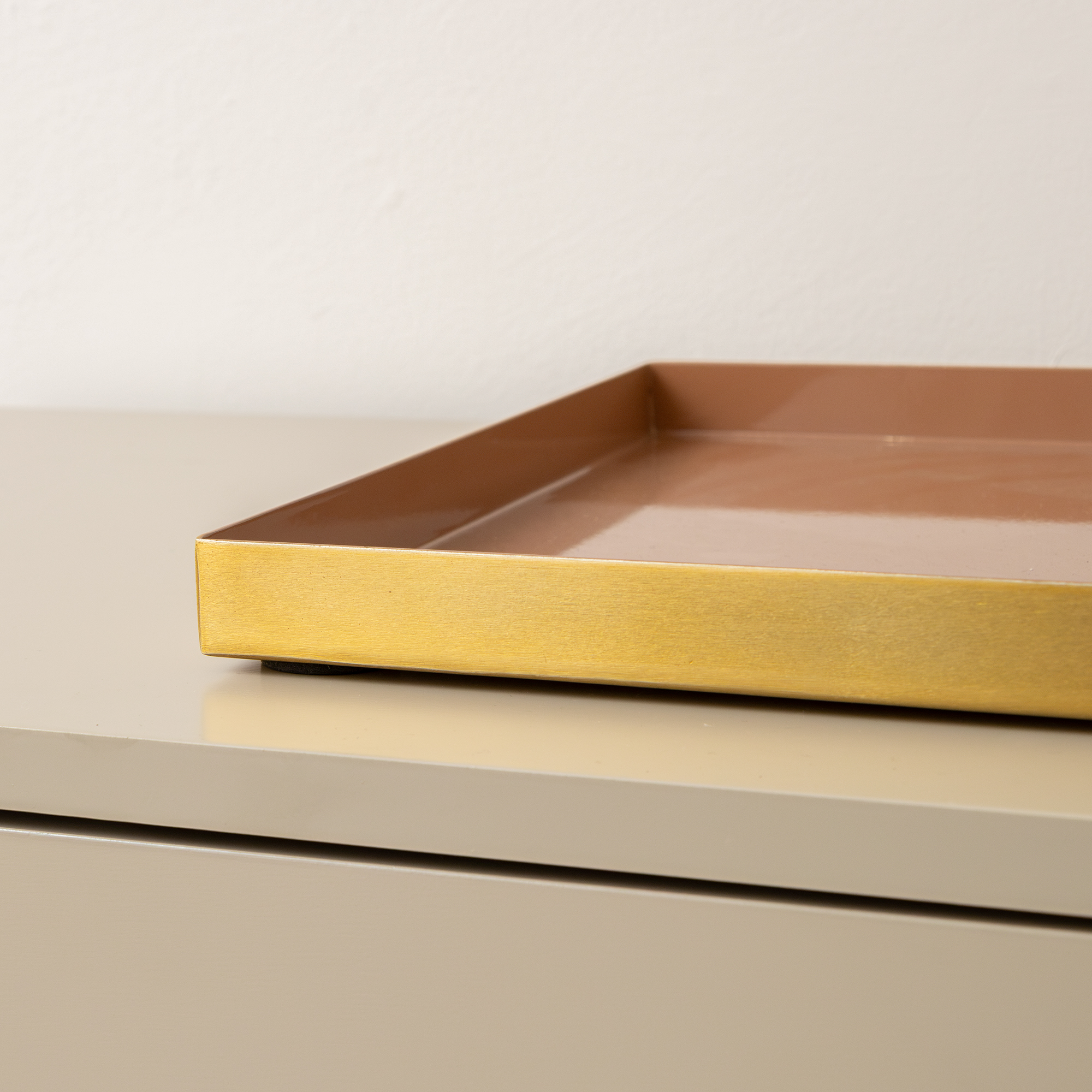 Large Metal Rectangular Mocha & Gold Display Tray