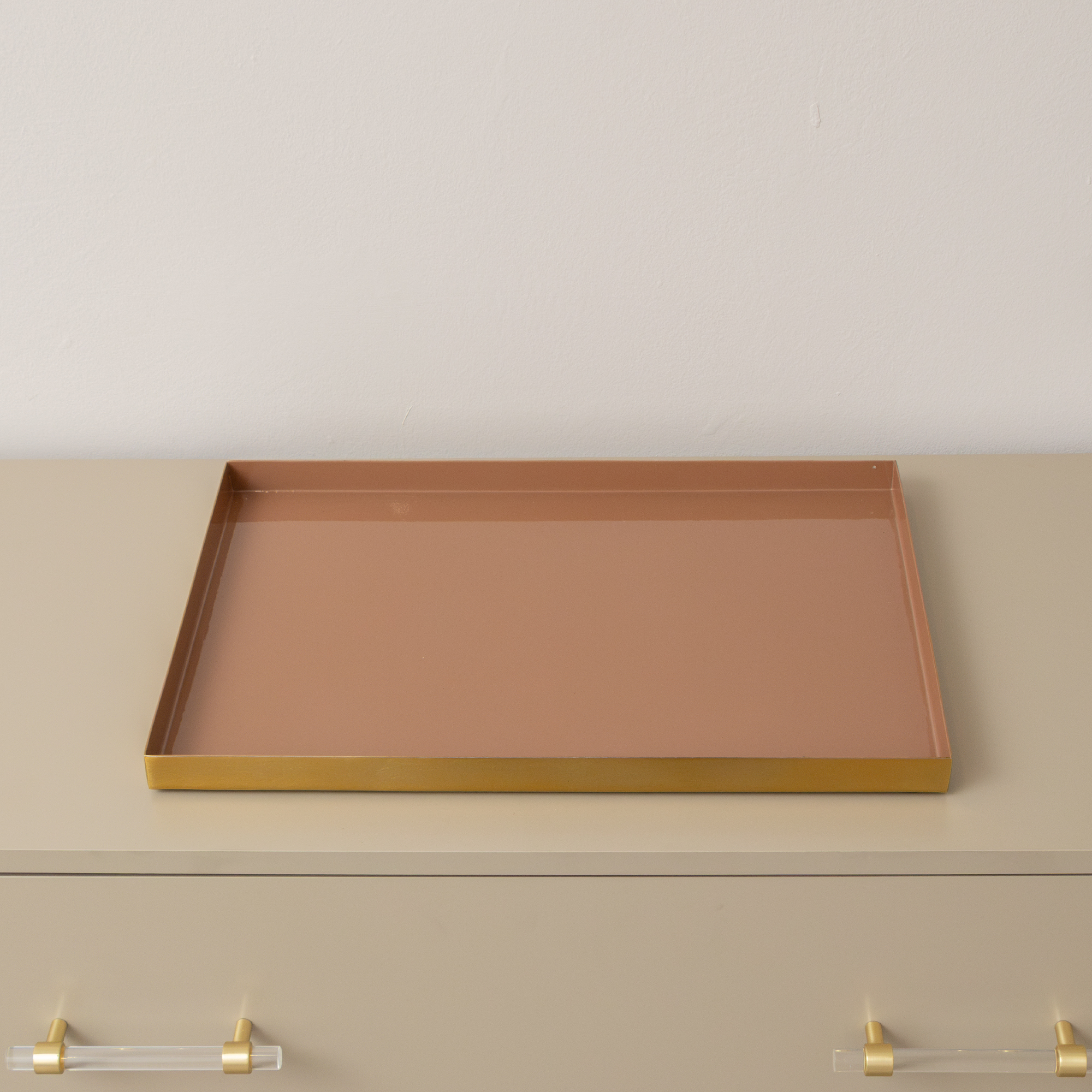 Large Metal Rectangular Mocha & Gold Display Tray