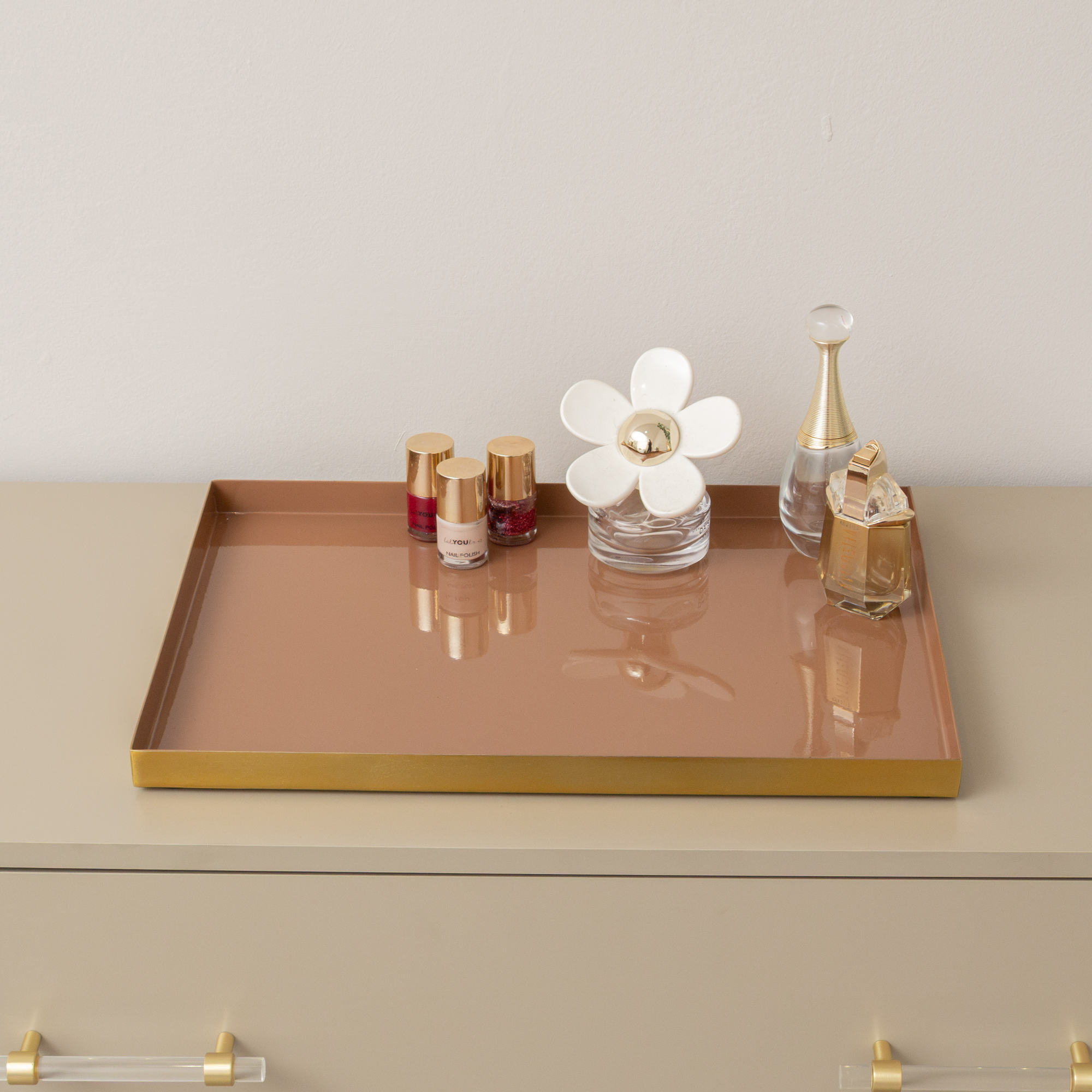 Large Metal Rectangular Mocha & Gold Display Tray