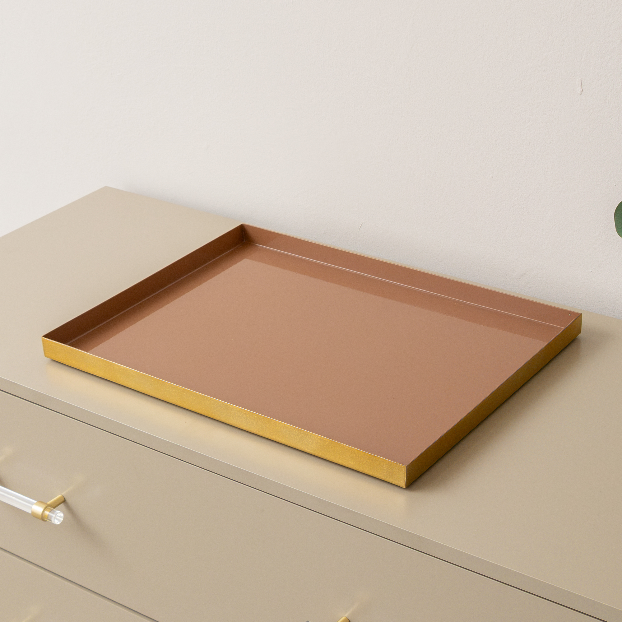 Large Metal Rectangular Mocha & Gold Display Tray