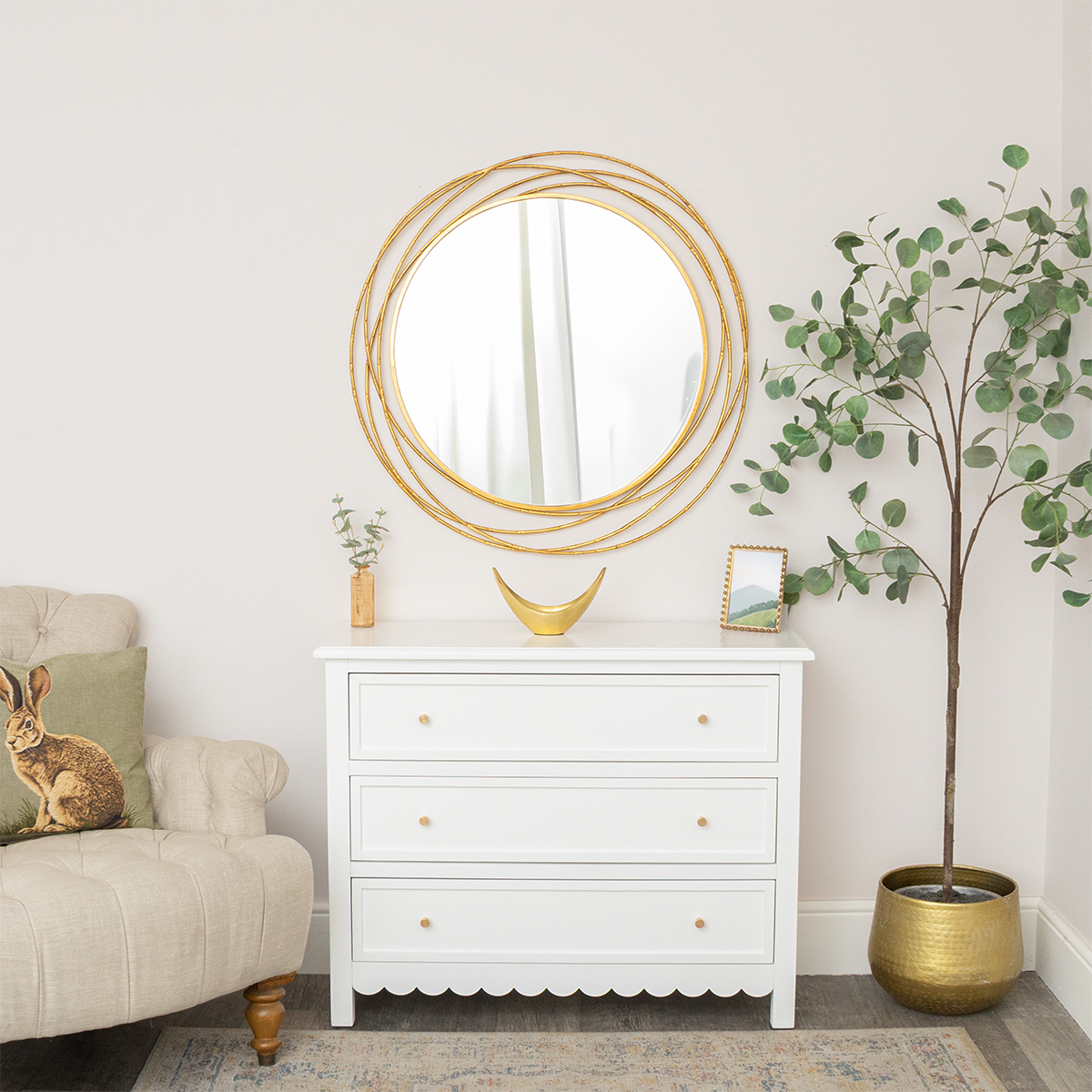 Large Round Brushed Gold Mirror - 88cm x 85cm