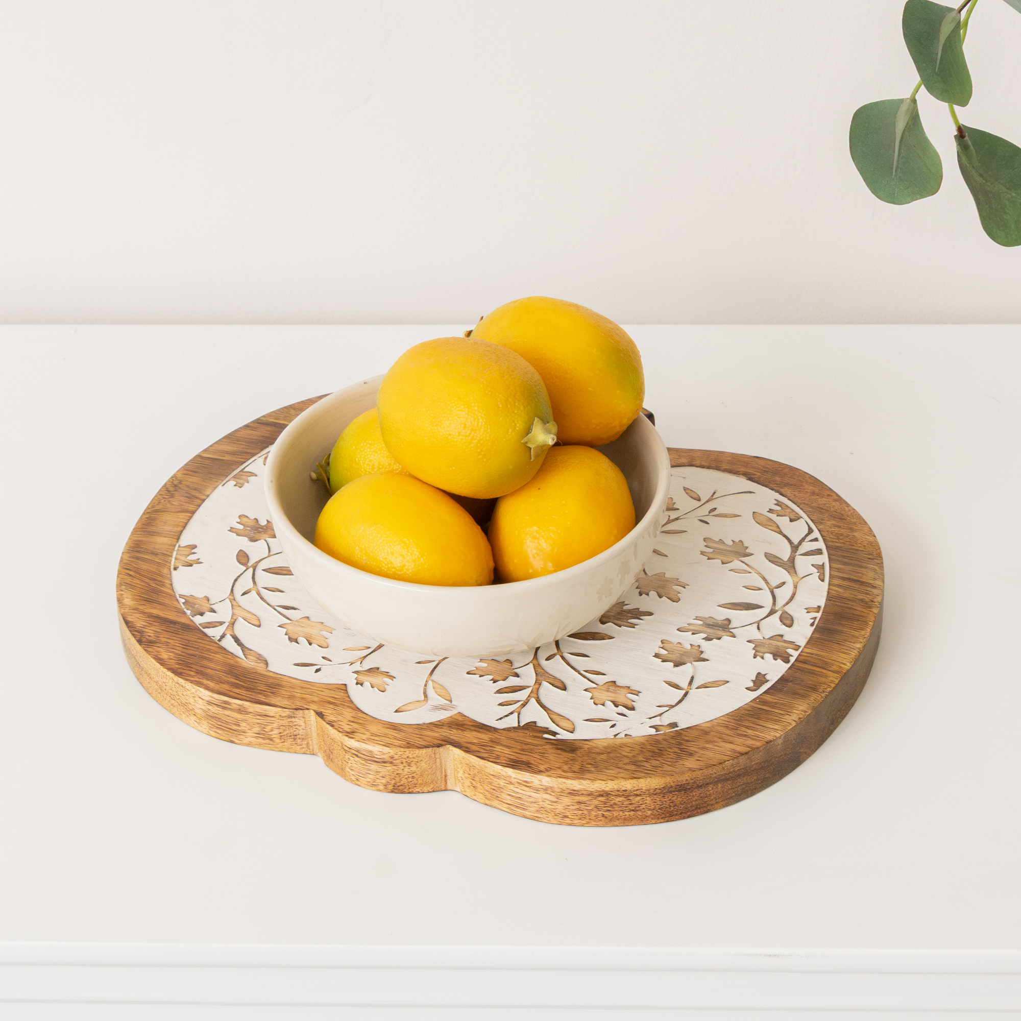Large White Distressed Wooden Pumpkin Shaped Display Chopping Board - 30cm