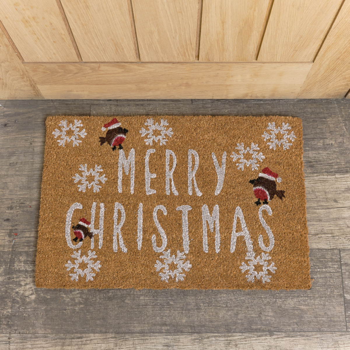 Merry Christmas Robin Detail PVC Backed Coir Doormat 60cm x 40cm