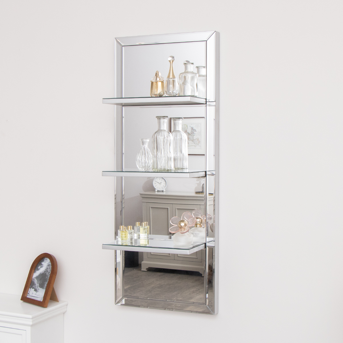 Mirrored Wall Mounted Shelving Unit
