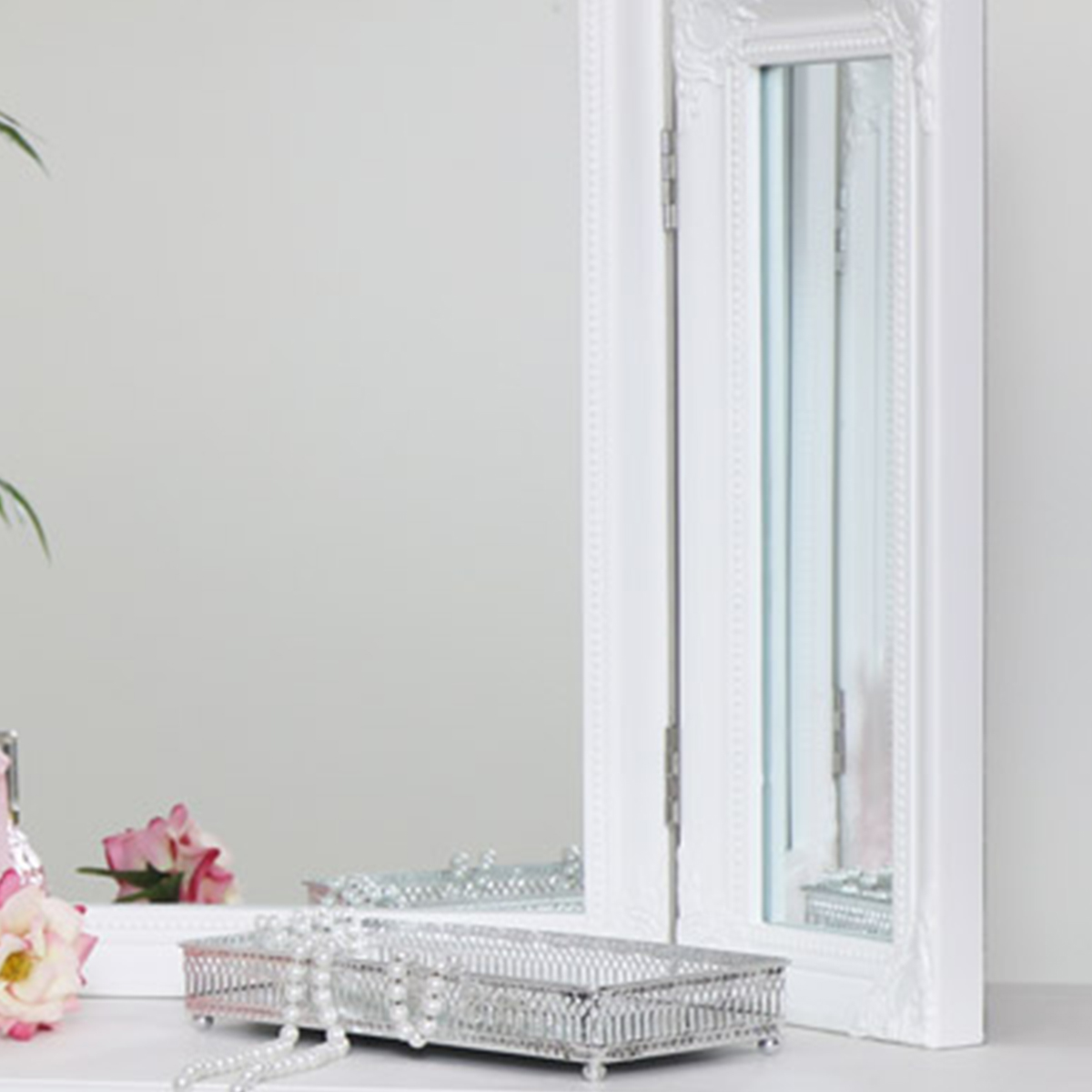 Ornate White Vintage Triple Dressing Table Mirror 55cm x 74cm