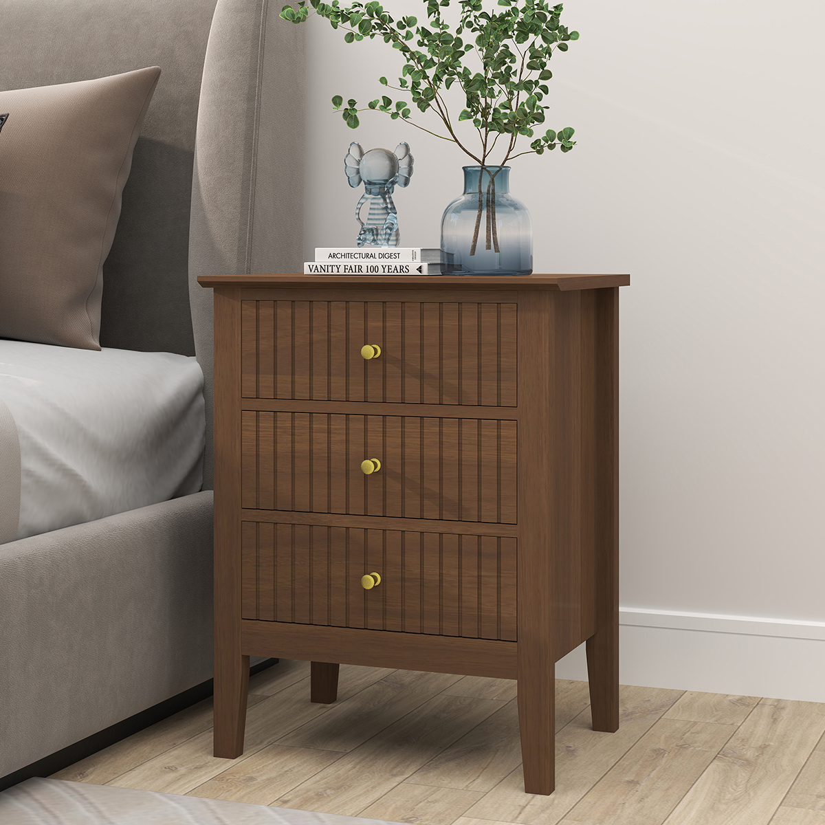 Pair of 3 Drawer Bedside Table - Hales Dark Wood Range