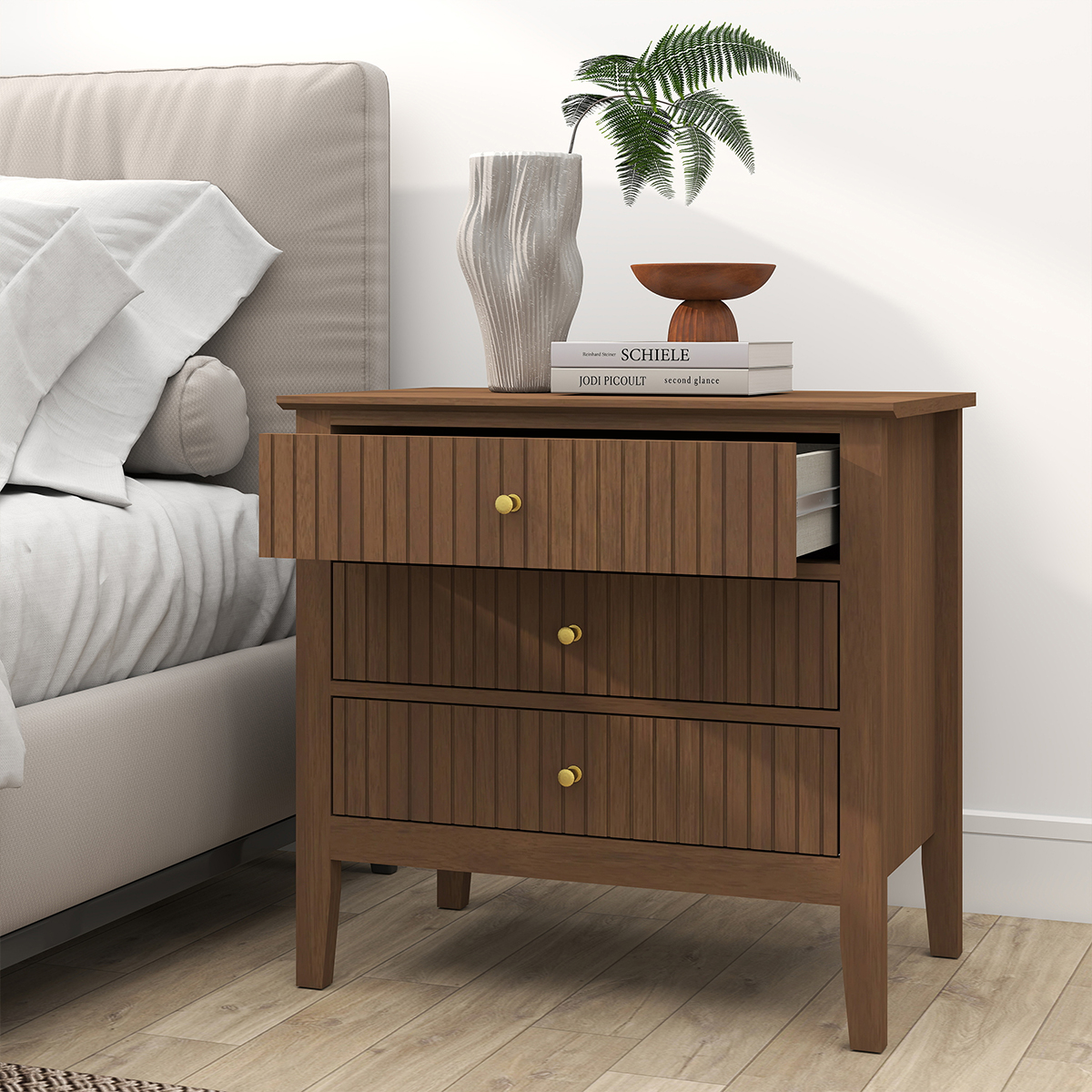 Pair Of Large 3 Drawer Bedside Tables - Hales Dark Wood Range