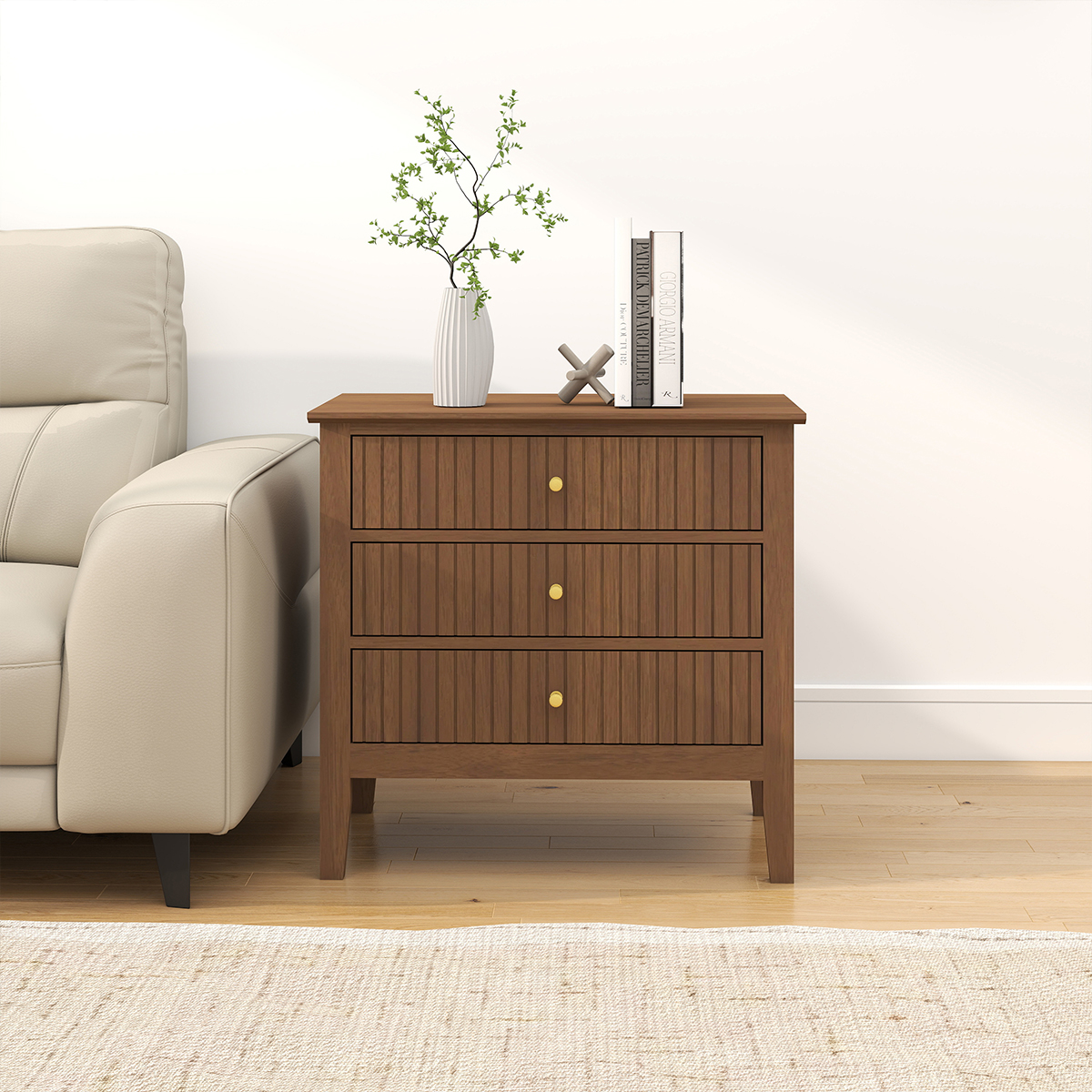 Pair Of Large 3 Drawer Bedside Tables - Hales Dark Wood Range