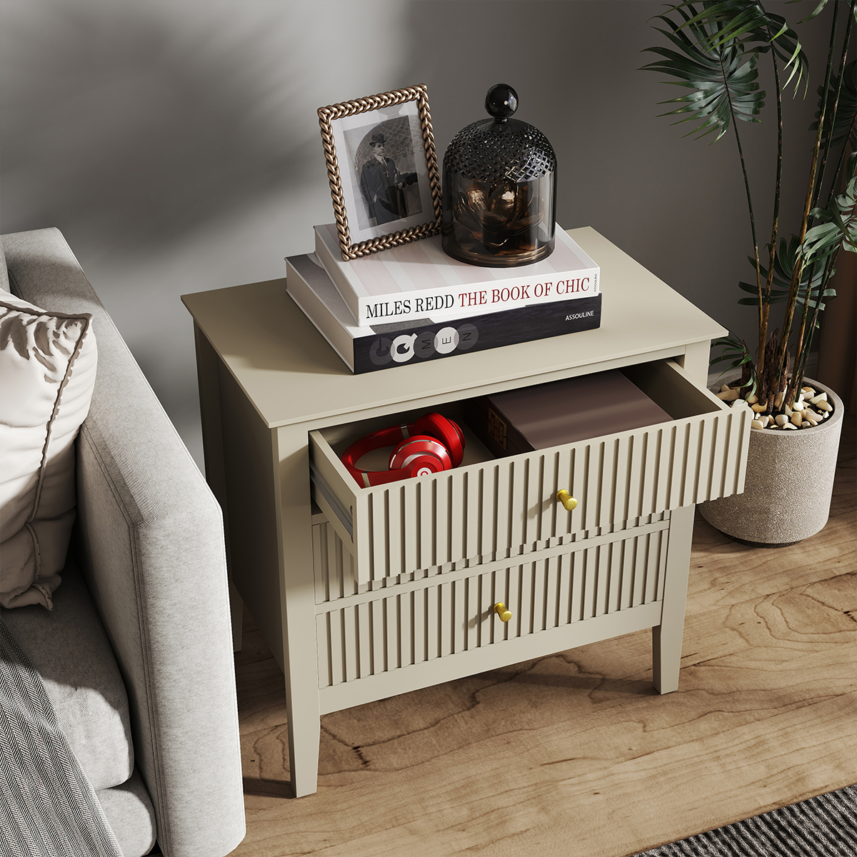 Pair Of Large 3 Drawer Bedside Tables - Hales Taupe Range