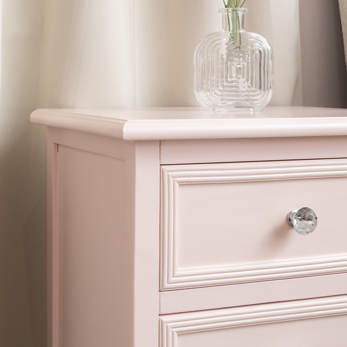 Pink Dressing Table, Mirror, Stool & Pair Bedside Tables - Sophia Pink Range