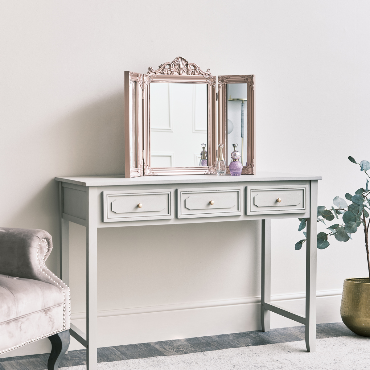 Rose Gold Pink Ornate Dressing Table Triple Mirror Make up vanity table top gift | eBay UK Rose Gold Pink Ornate Dressing Table Triple Mirror Make up vanity table top gift | eBay UK