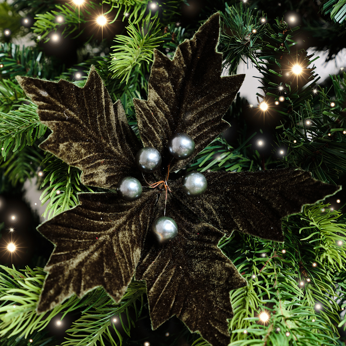 Set of 2 Green Velvet Poinsettia Picks Decorations - 20cm