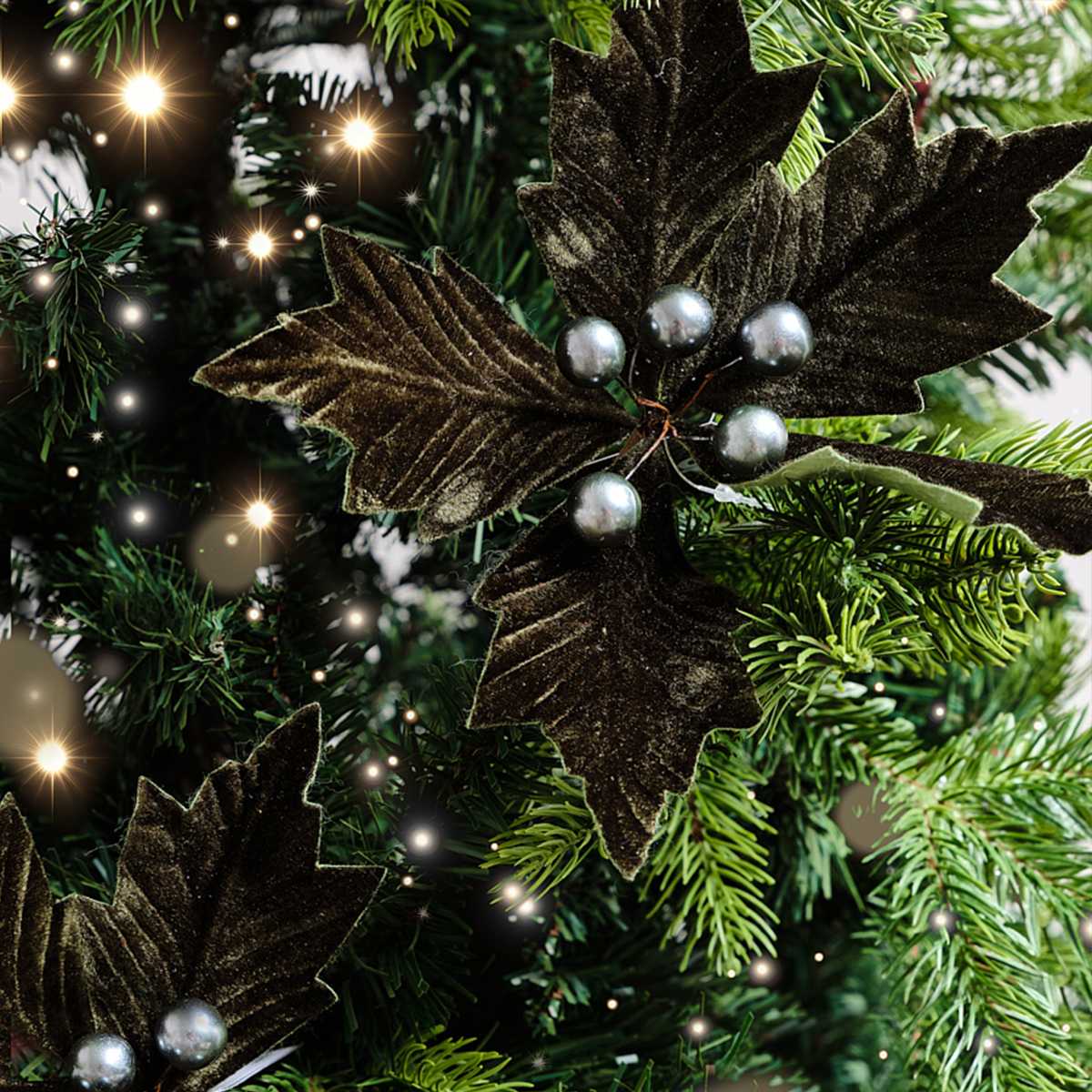 Set of 2 Green Velvet Poinsettia Picks Decorations - 20cm