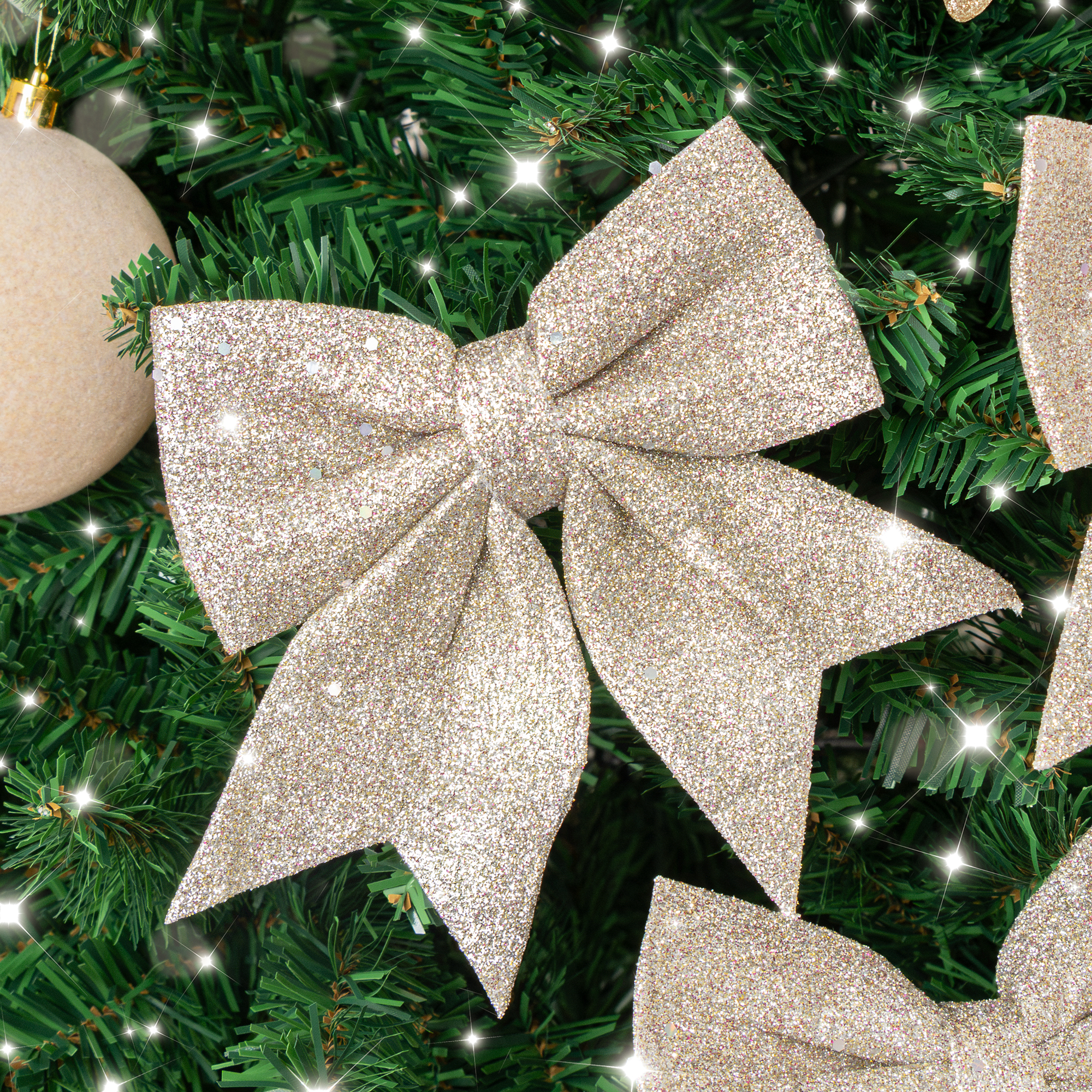 Set of 4 Champagne Glitter Christmas Bows
