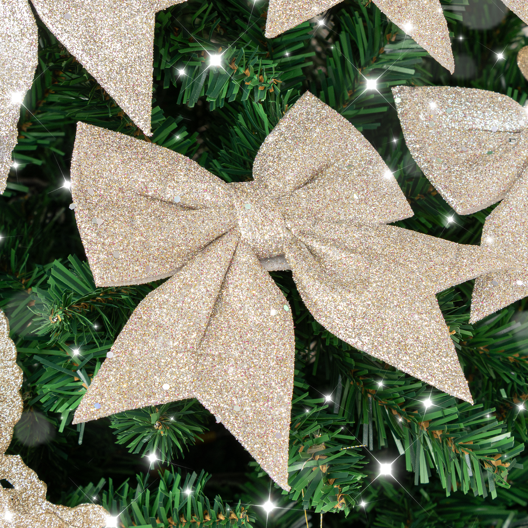 Set of 4 Champagne Glitter Christmas Bows