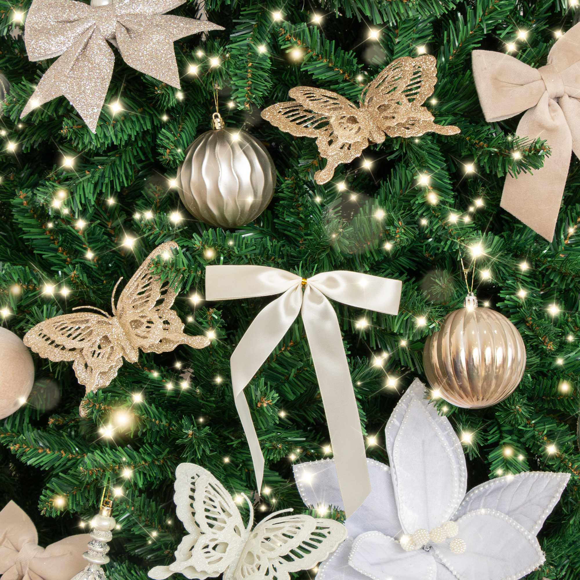 Set of 4 Champagne Glitter Christmas Bows