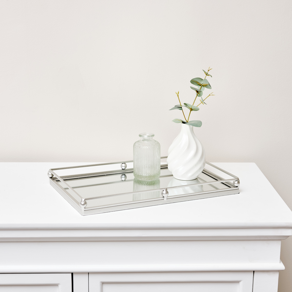 Silver Rectangle Mirrored Display Tray