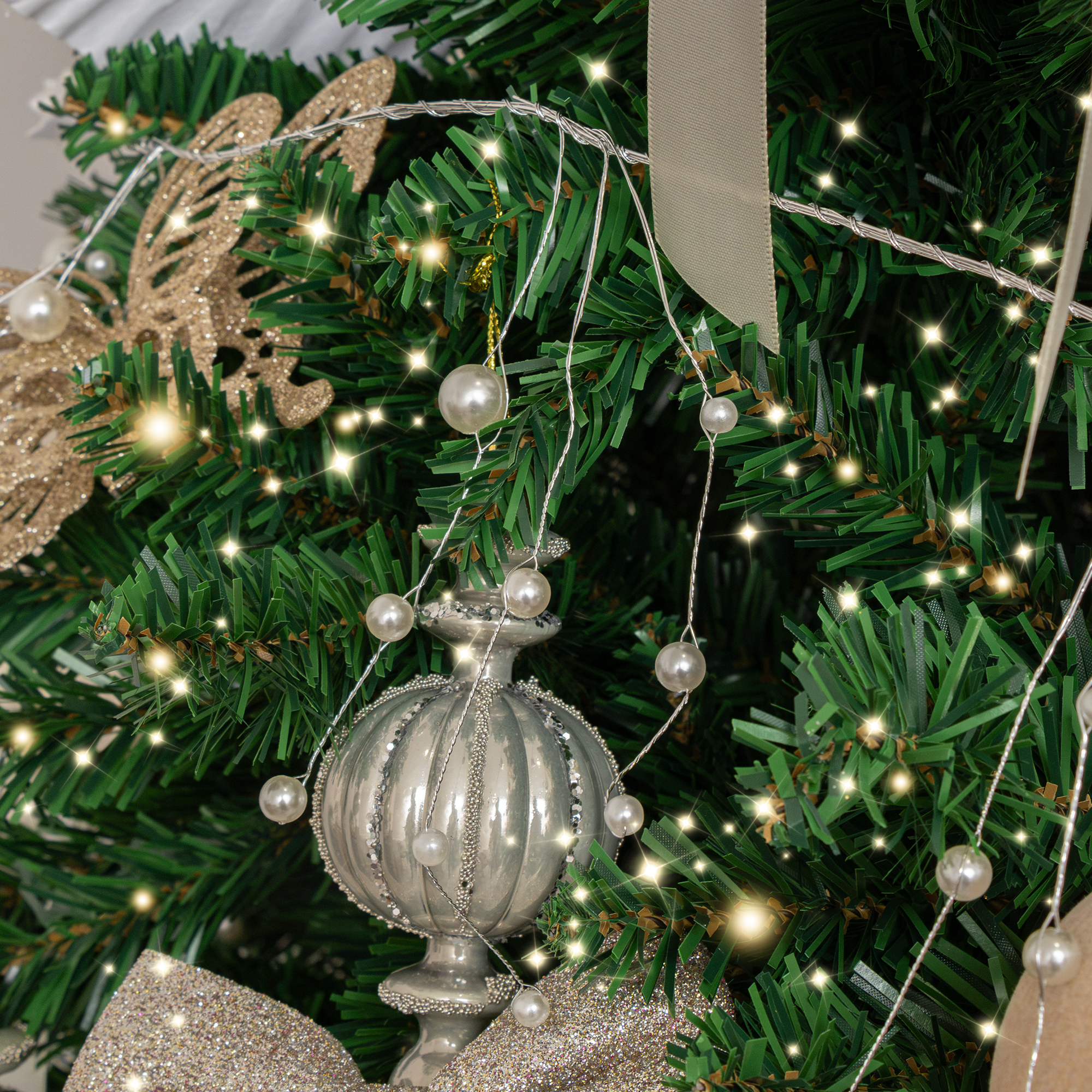 Silver Wire & Pearl Christmas Garland Decoration - 117cm
