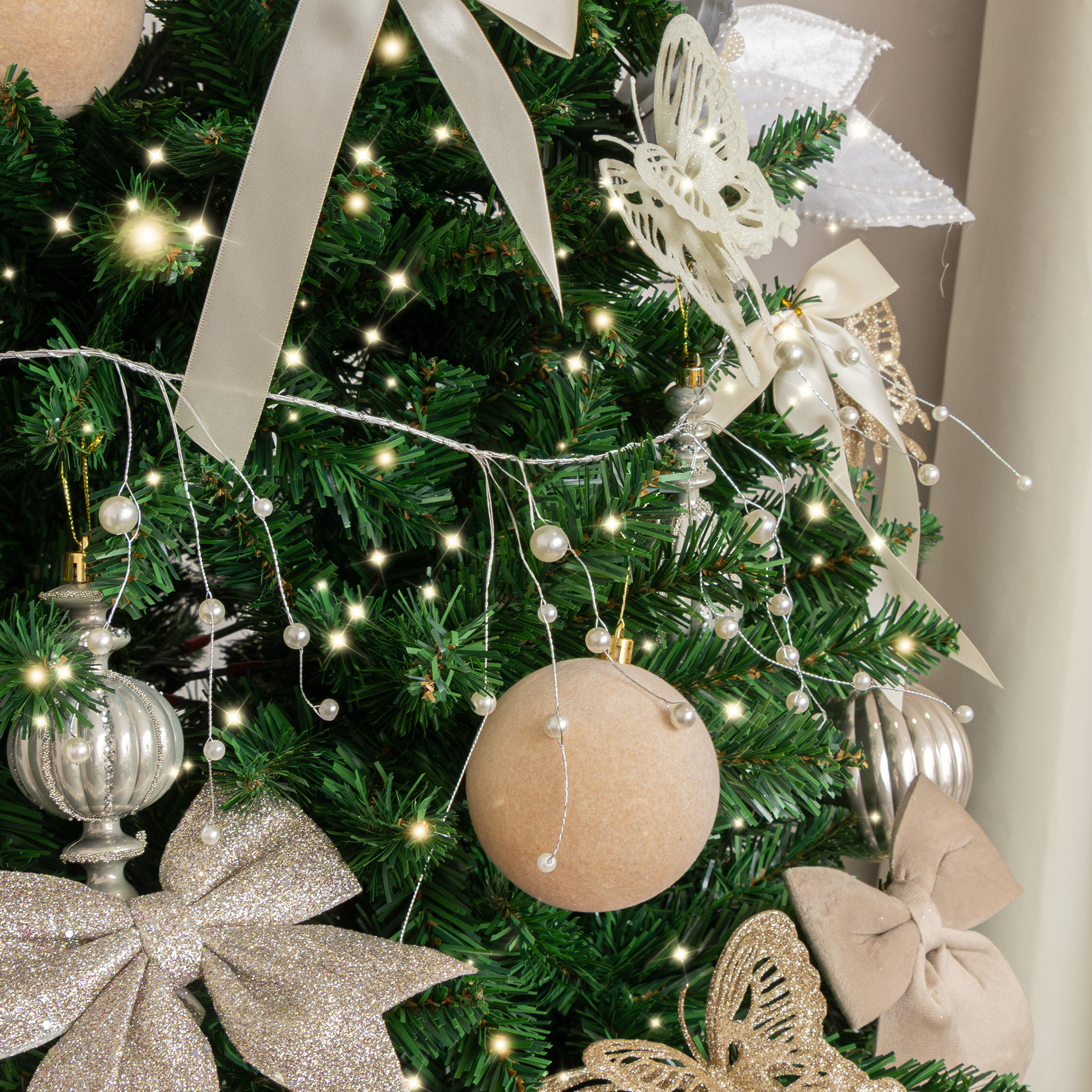 Silver Wire & Pearl Christmas Garland Decoration - 117cm
