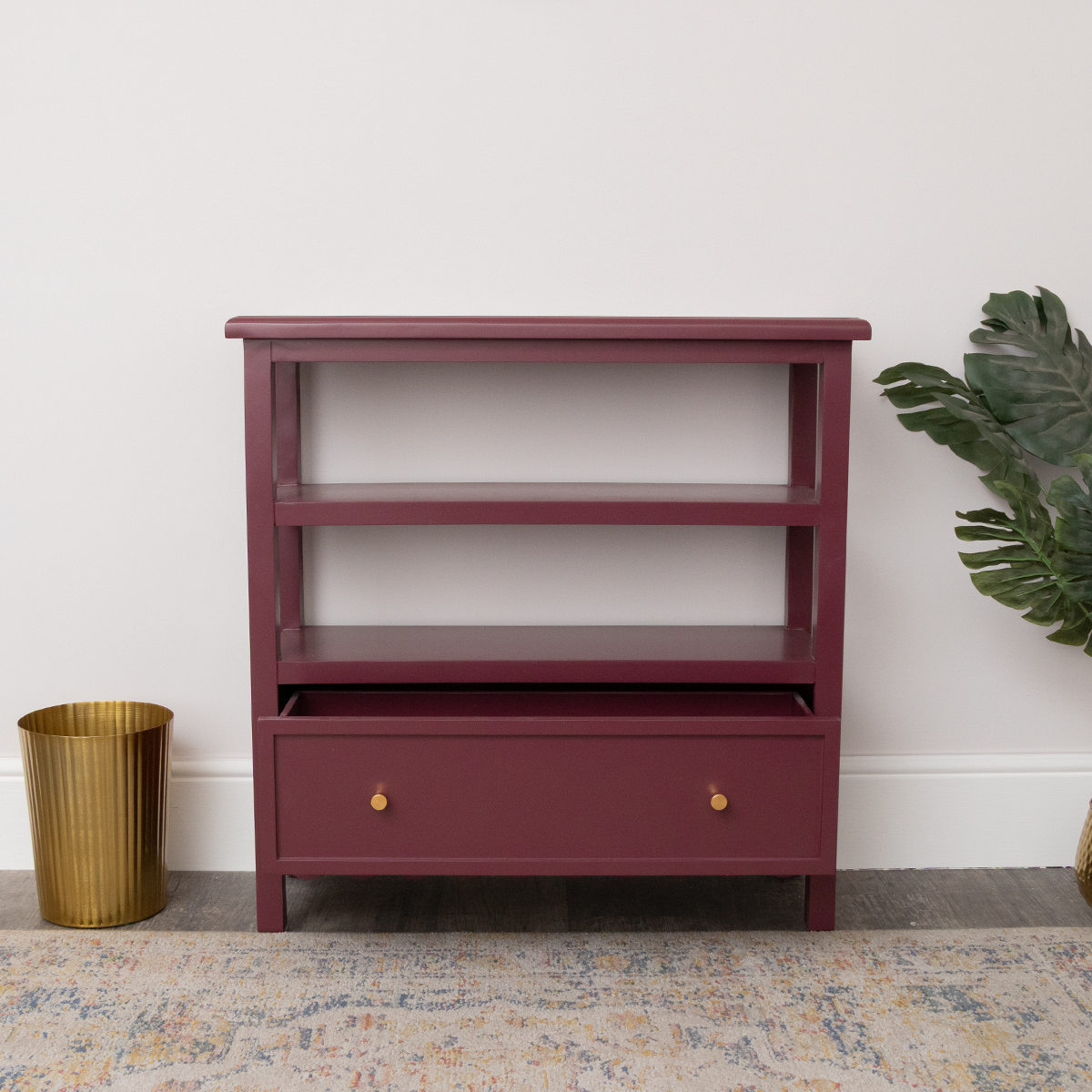 Wine Red Scalloped Storage Sideboard with One Drawer and Shelving - Staunton Wine Red Range