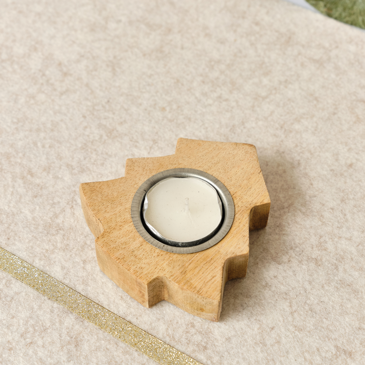 Wooden Christmas Tree Shaped Tealight Holder - 10cm